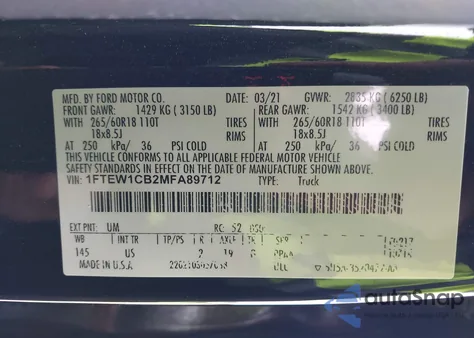 2021 Ford F-150 Xlt from USA, damaged, VIN 1FTEW1CB2MFA89712